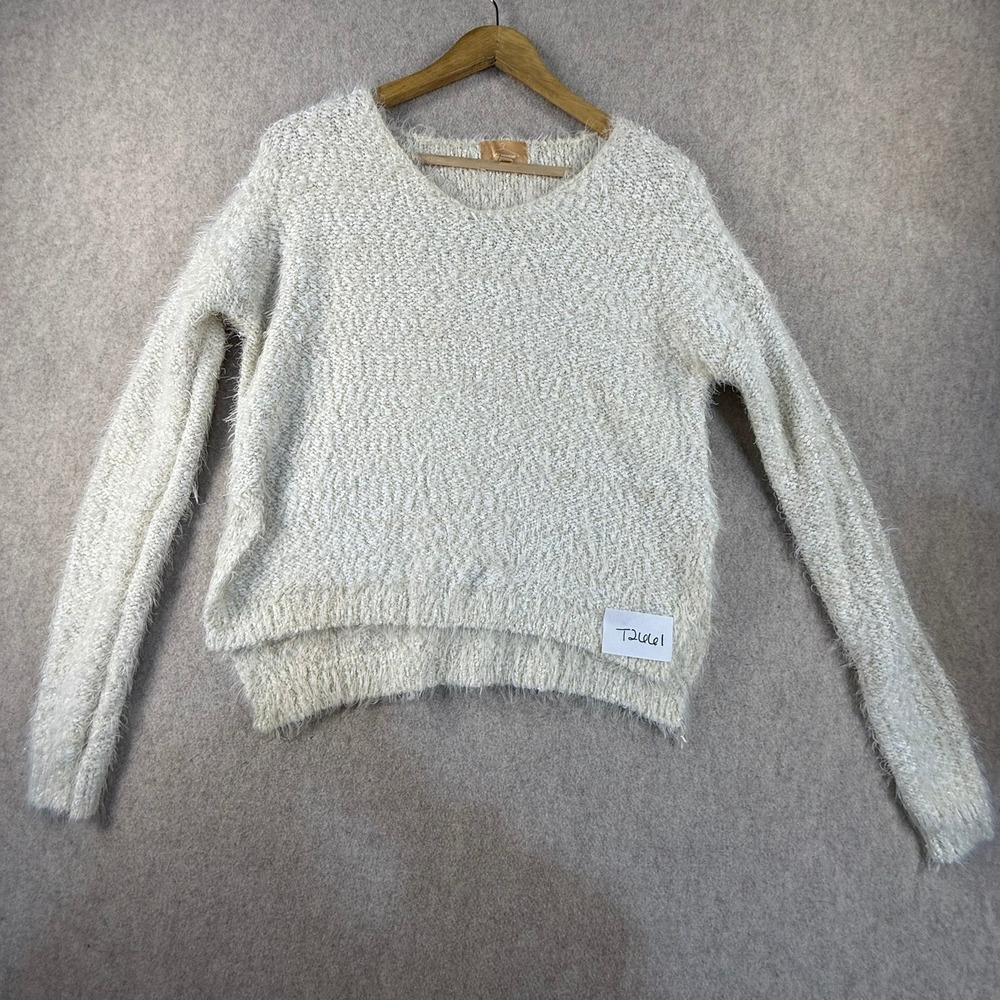 Lazy Sweater Womens Ivory Eyelash Knit Metallic Shimmer Pullover BS1504 M